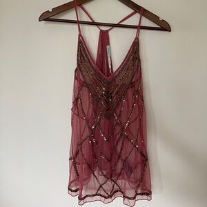 Kimchi Blue Embellished Sheer Tank – Boho Beaded Festival Top – Size S